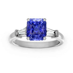 Dames 3 stenen saffier verlovingsring 2,50 karaat stokbrood diamanten