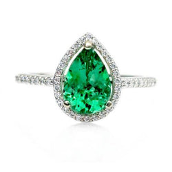 Damesring 5.25 Karaat Groene Smaragd GIA en Natuurlijke uit de aarde gewonnen Diamant Ring Witgoud 14K