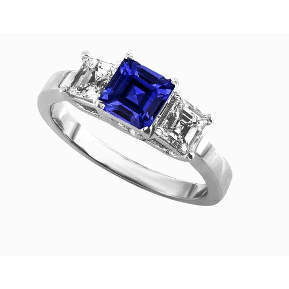 Dames Asscher diamanten ring Ceylon saffier 3 stenen sieraden 2 karaat - harrychadent.nl