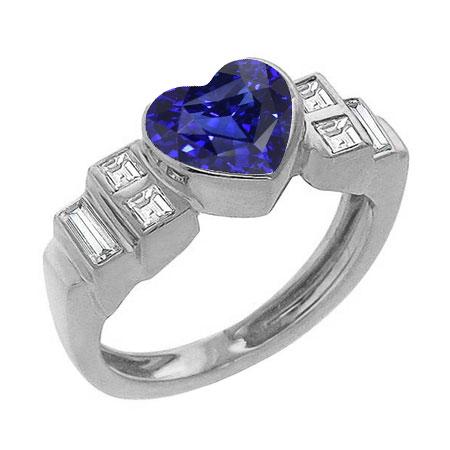 Dames Baguette Diamond Heart Blue Sapphire Ring Bezel Set 2,50 karaat - harrychadent.nl