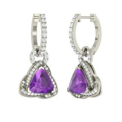 Dames Dangle Oorbellen 5.10 Ct Amethist En Diamanten Wit Goud 14K