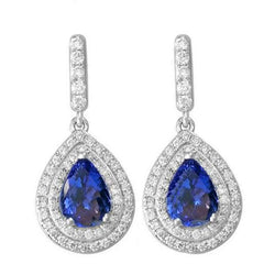 Dames Dangle Oorbellen 8 Ct Tanzaniet Met Diamanten Goud Wit 14K