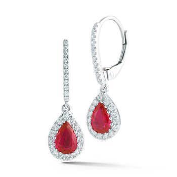 Dames Dangle Oorbellen Robijn En Diamanten 4,50 Karaat 14K Wit Goud - harrychadent.nl