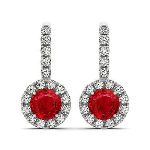 Dames Dangle Oorbellen Robijn Met Diamanten 5.60 Karaat Goud Wit 14K - harrychadent.nl