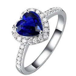 Dames Diamant Halo Hartvormige Ring Blauwe Saffier 4 Karaat