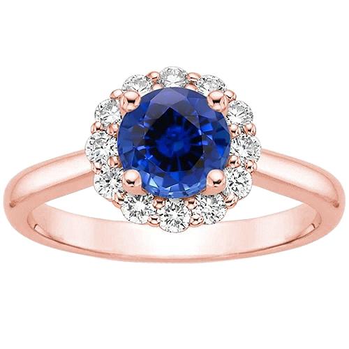 Dames Diamant Halo Ring Bloem Stijl Blauwe Saffier 3 Karaat Rose Goud - harrychadent.nl