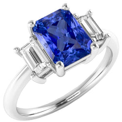 Dames Diamanten Ring Ceylon Sapphire 4 Karaat Prong Mand Set Baguettes
