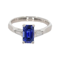 Dames Diamond 3 Stone Emerald Ceylon Sapphire Ring 3 karaat