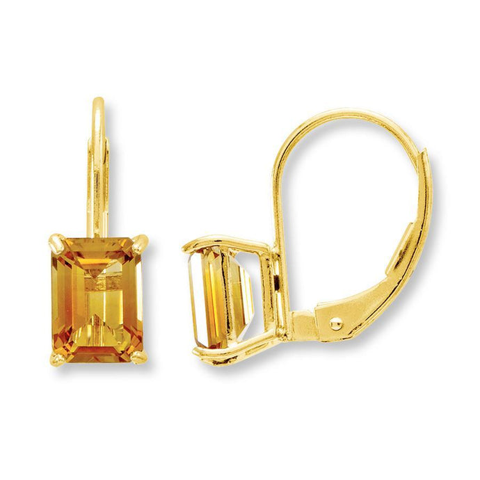 Dames Drop en Leverback oorbellen 40 karaat Emerald Cut Citrien - harrychadent.nl
