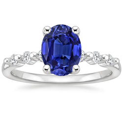 Dames Edelsteen & Diamanten Ovale Ceylon Saffier Ring 4 Karaat