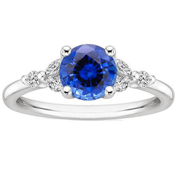 Dames Edelsteen Ring Blauwe Saffier Markiezin & Ronde Diamanten 3 Karaat