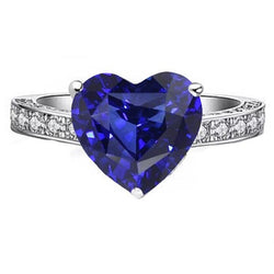 Dames Edelsteen Ring Hart Geslepen Saffier & Diamanten 3 Karaat Sieraden