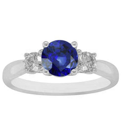 Dames Edelsteen Ring Ronde Diamanten & Blauwe Saffier 3 Steen 2 Karaat