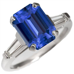 Dames Goud 3 Steen Smaragd Blauwe Saffier & Baguette Ring 3.50 Karaat