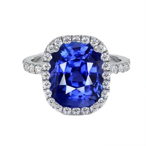 Dames Halo Diamanten Ring Kussen Blauwe Saffier Verloving 9,75 Karaat - harrychadent.nl