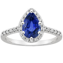 Dames Halo Diamanten Ring Peer Blauwe Saffier & Accenten 5,25 Karaat