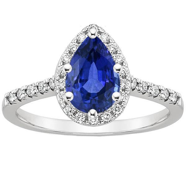 Dames Halo Diamanten Ring Peer Blauwe Saffier & Accenten 5,25 Karaat - harrychadent.nl