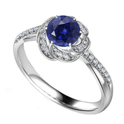 Dames Halo Diamanten Sieraden Bloem Stijl Saffier Ring 3 Karaat Goud