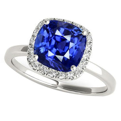 Dames Halo Diamond Ring Kussen Ceylon Sapphire Sieraden 4 Karaat