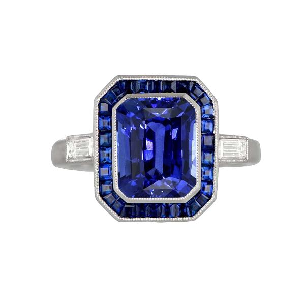 Dames Halo Edelsteen Blauwe Saffieren Ring 3.50 Karaat Baguette Diamanten - harrychadent.nl