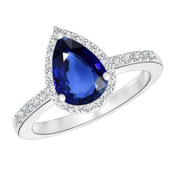 Dames Halo Edelsteen Ring Peer Blauwe Saffier & Diamanten 4 Karaat