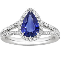 Dames Halo Edelsteen Ring Peer Blauwe Saffier Met Accenten 5,50 Karaat