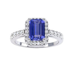 Dames Halo Emerald Blue Sapphire Ring 4 karaat diamanten sieraden