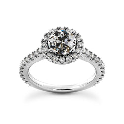 Dames Halo Old Cut Diamond Ring met accenten 5 karaat goud