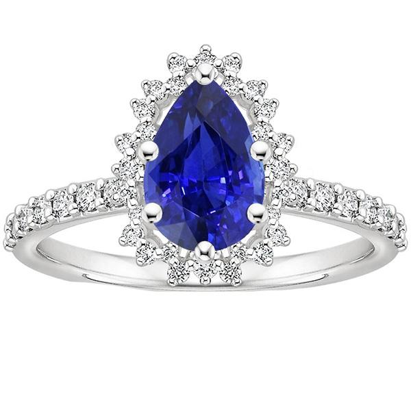 Dames Halo Ring Bloem Stijl Peer Ceylon Saffier & Diamanten 5 Karaat - harrychadent.nl