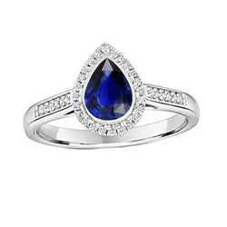Dames Halo Ring Diepblauwe Saffier & Ronde Diamanten Accenten 3 Karaat