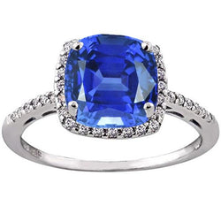 Dames Halo Ring Kussen Ceylon Saffier & Diamanten 5 Karaat Goud 14K