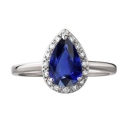 Dames Halo Ring Pear Cut Ceylon Sapphire 2,50 Karaat Wit Goud 14K - harrychadent.nl