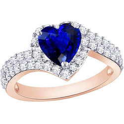 Dames Halo Trouwring Hart Blauwe Saffier Diamanten 4.50 Karaat