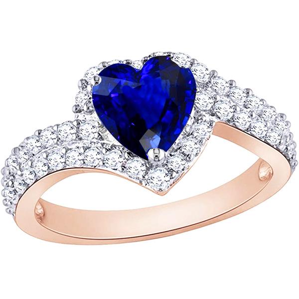 Dames Halo Trouwring Hart Blauwe Saffier Diamanten 4.50 Karaat - harrychadent.nl