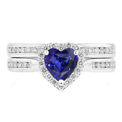 Dames Halo Trouwring Set Heart Cut Sri Lankaanse Saffier 3,50 Karaat