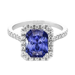 Dames Halo diepblauwe saffier ring stralend & diamanten 3,50 karaat