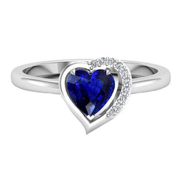 Dames Hart Edelsteen Ring Blauwe Saffier 2 Karaat Prong Set Diamanten