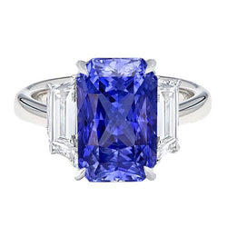 Dames Jubileumring Smaragd Natuurlijke uit de aarde gewonnen Diamanten Goud Blauwe Saffier 5.50 Karaat