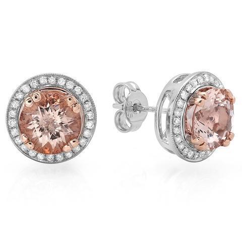 Dames Oorknopjes 10.70 Ct Morganite Diamant Wit Goud 14K - harrychadent.nl