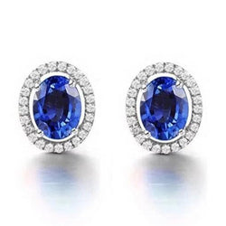 Dames Oorknoppen 5.80 Karaat Saffier Met Natuurlijke uit de aarde gewonnen Diamanten Goud 14K