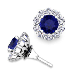 Dames Oorknopjes 6 Karaat Saffier En Diamanten Goud Wit 14K