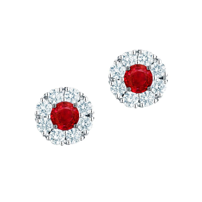 Dames Oorknopjes Robijn En Diamanten 4 Karaat Wit Goud 14K - harrychadent.nl