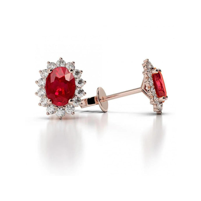 Dames Ovale Robijn Met Diamanten 6.70 Ct Oorknopjes Goud Rose 14K - harrychadent.nl