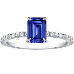 Dames Solitaire Accenten Ring smaragd blauwe saffier & diamant 4 karaat