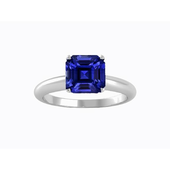 Dames Solitaire Asscher-vormige ring blauwe saffier 1,50 karaat - harrychadent.nl