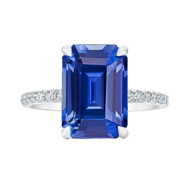 Dames Solitaire Emerald Blue Sapphire Ring geaccentueerde diamanten 5 karaat - harrychadent.nl