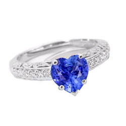 Dames Solitaire Hart Blauwe Saffier Ring Met Accenten 2 Karaat