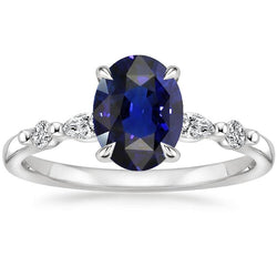 Dames Solitaire Met Accenten Ring Blauwe Saffier & Diamanten 4 Karaat