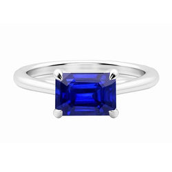 Dames Solitaire Ring 2 Karaats Prong Set Emerald Cut Srilanka Sapphire