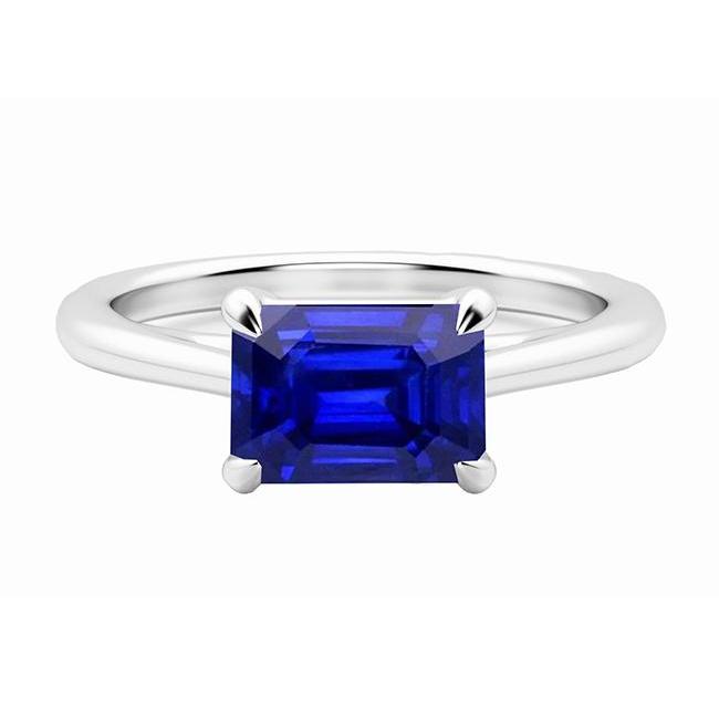 Dames Solitaire Ring 2 Karaats Prong Set Emerald Cut Srilanka Sapphire - harrychadent.nl